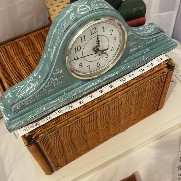 Mantel clock was Upcycled, I sanded, painted, stamped &  waxed. Working condit’n - Picture 5 of 7